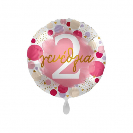 Μπαλόνι Foil "Χαρούμενα 2α Γενέθλια Πουά Ροζ και Χρυσό" 43εκ. - Κωδικός: A71021GR - Anagram